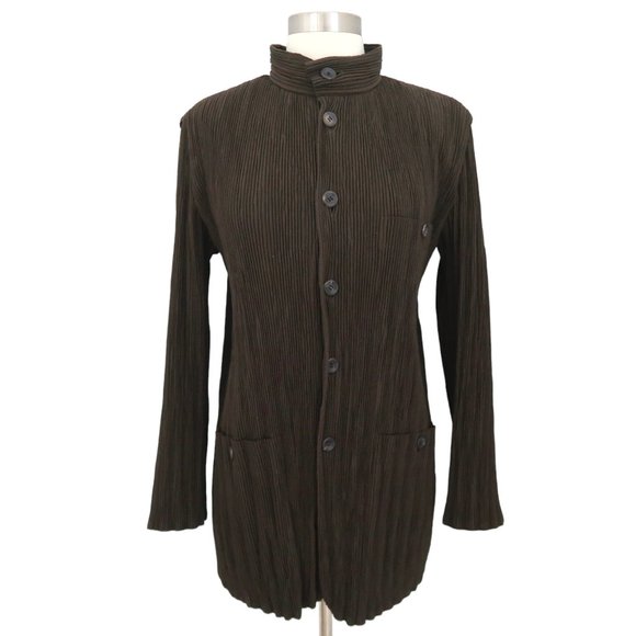 ISSEY MIYAKE crinkle pleat long jacket